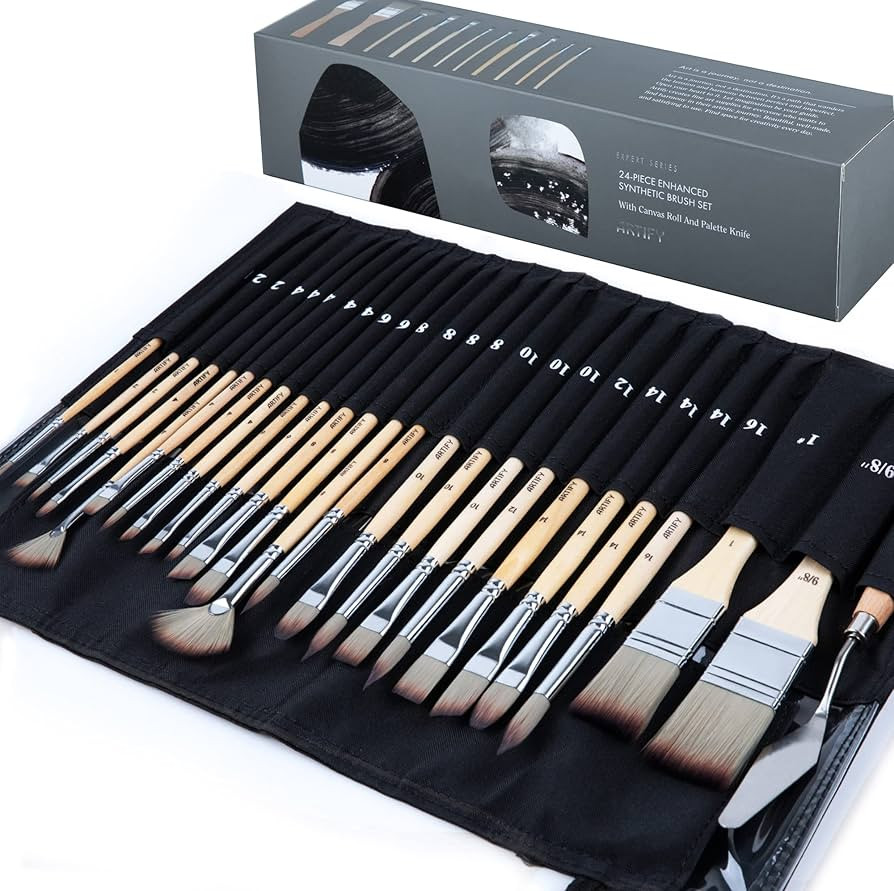ARTIFY 24 Pieces Paint Brush Set, Expert Series, Enhanced Synthetic Brush Set with Cloth Roll and... | Amazon (US)
