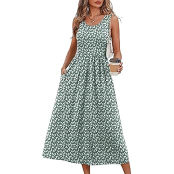 WIHOLL Summer Dresses for Women Flowy Casual Midi Dress Beach Vacation Sundresses with Pockets | Amazon (US)