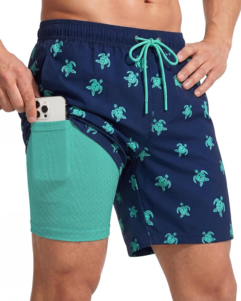 7 Inch Men Swim Trunks with Compression Breathable Liner Quick Dry Zipper Pockets for Pool Board ... | Amazon (US)