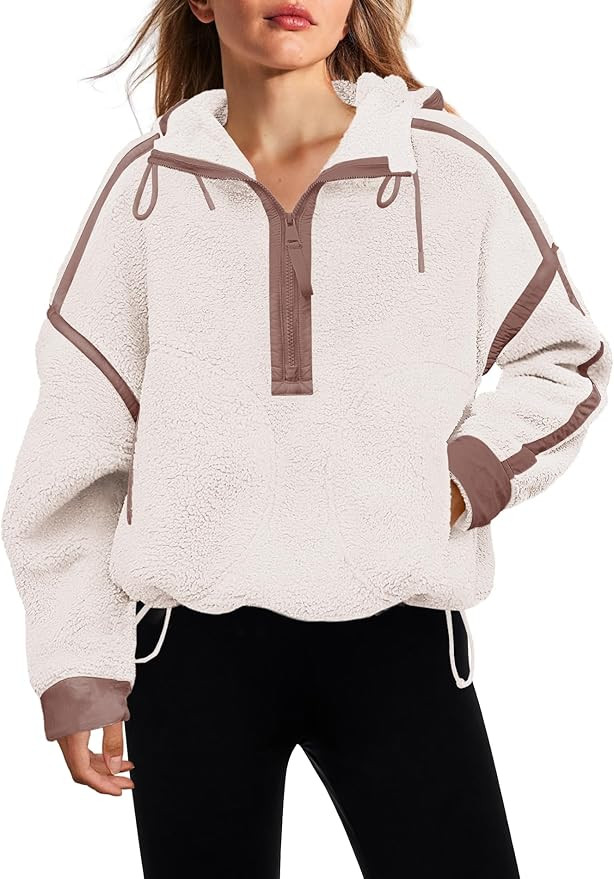 Panadila Womens Half Zip Fleece Pullover Oversized Hoodies Fuzzy Hooded Sweatshirt Cozy Sherpa Ja... | Amazon (US)