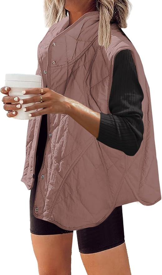 SENSERISE Womens Oversized Quilted Vest Stand Collar Lightweight Zip Padded Gilet with Pockets | Amazon (US)