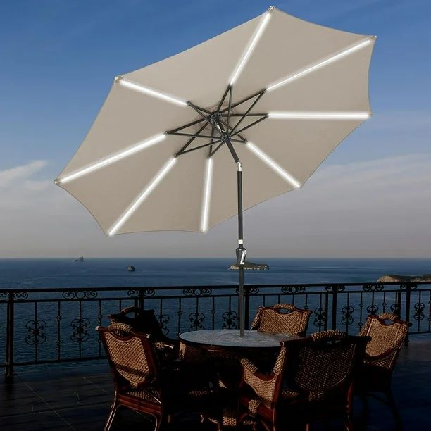 Yescom 9ft 8 Ribs Patio Umbrella with Solar Light Tilt and Crank Outdoor Market Table Umbrella fo... | Walmart (US)