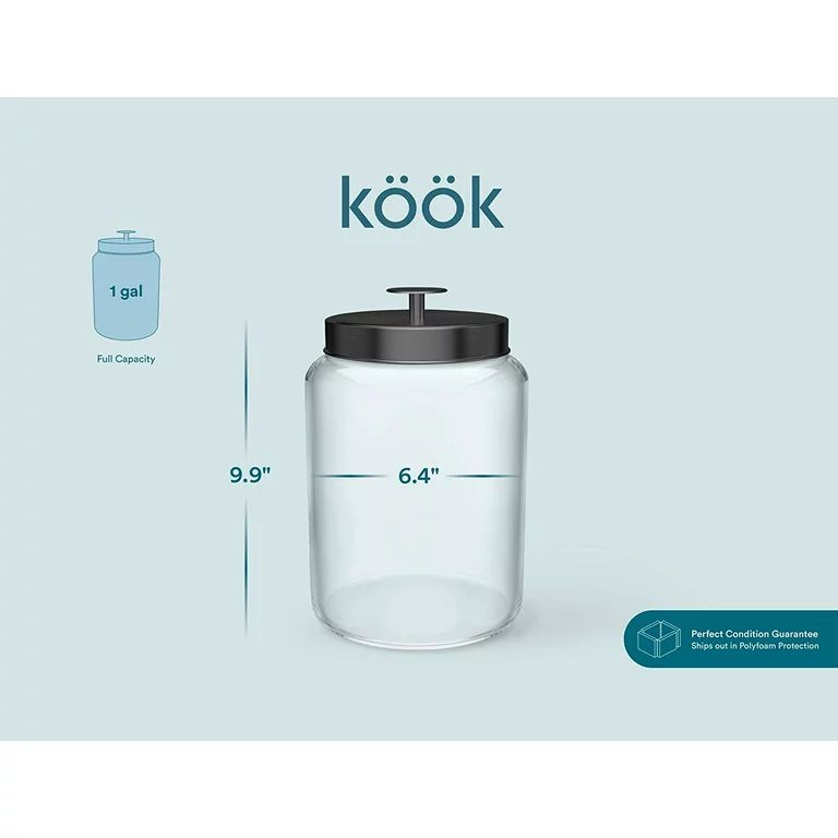 Kook Glass Kitchen Canister Set, Food Storage Containers, Bathroom Jars, Airtight Lids, 3.7 Liter... | Walmart (US)