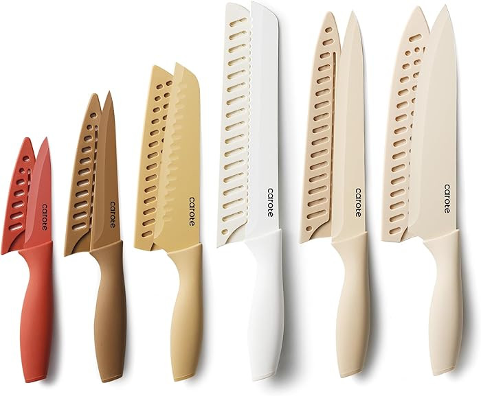 CAROTE Knife Set, 12 Pieces Kitchen Knife Set, 6 Stainless Steel Knives with Blade Guards & Nonst... | Amazon (US)