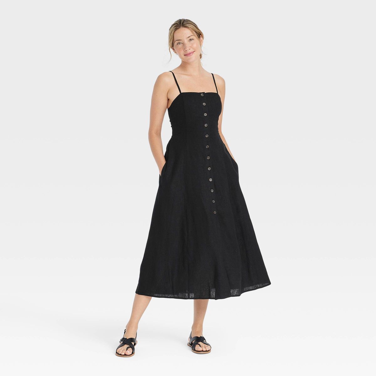 Women's Button-Front Midi Sundress - Universal Thread™ Black S | Target