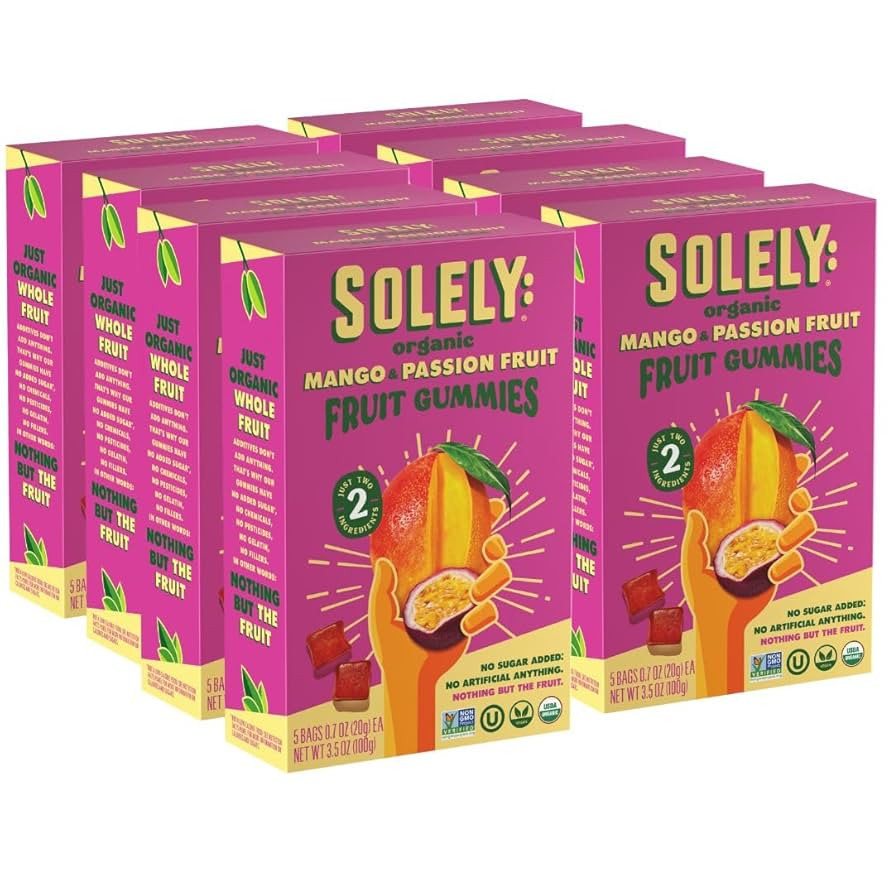 SOLELY - Organic Mango & Passion Fruit Whole Fruit Gummies (Pack of 8 Boxes, 5 Bags per Box) - Fr... | Amazon (US)
