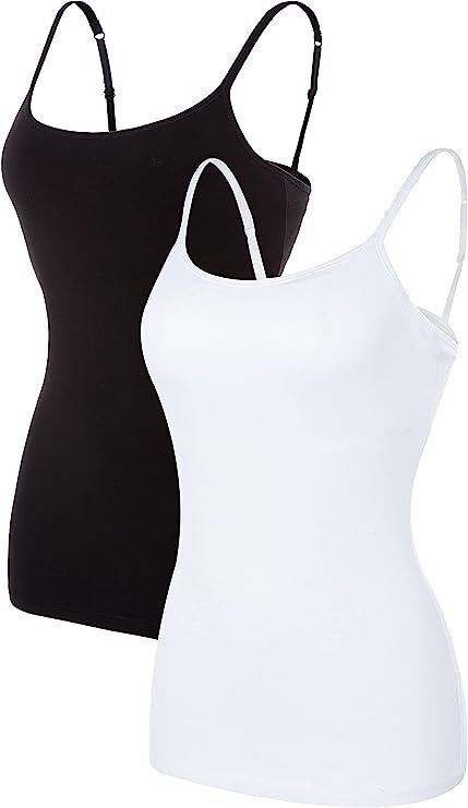 ATTRACO Women's Cotton Camisole Shelf Bra Spaghetti Straps Tank Top 2 Packs | Amazon (US)