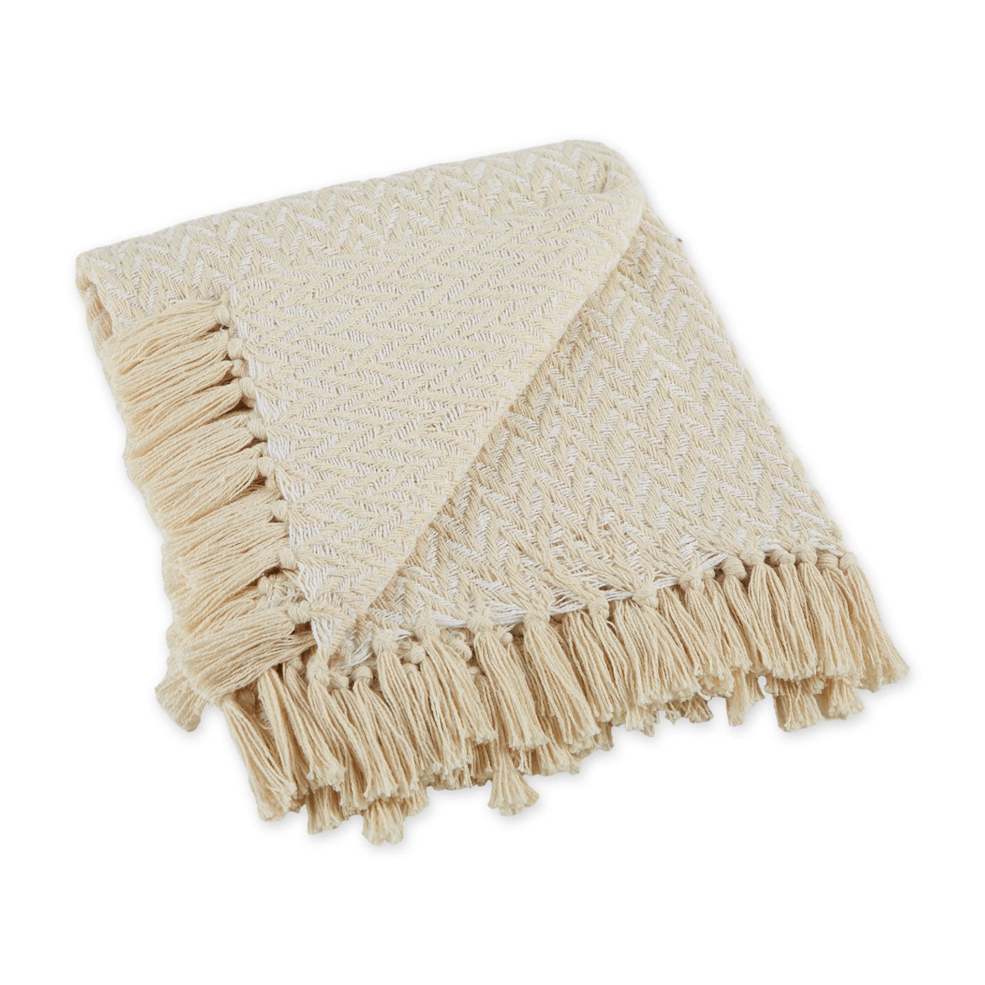 DII Modern Zig Zag Throw Blanket Woven Cotton, Hand-Knotted 2.5" Fringe, 50x60, Natural | Amazon (US)