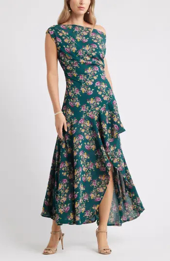Chelsea28 Cascading Off the Shoulder Evening Dress in Green- Zoe Garden at Nordstrom Rack, Size Medium | Nordstrom Rack