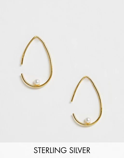 ASOS DESIGN Sterling silver with gold plate teardrop pull through earring with pearl detail | ASOS US