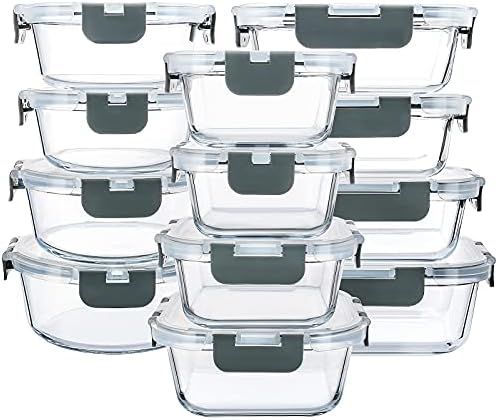 24-Piece Glass Food Storage Containers with Upgraded Snap Locking Lids,Glass Meal Prep Containers... | Amazon (US)