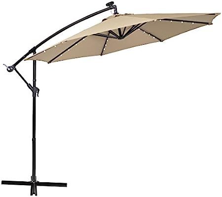 PHI VILLA 10ft Offset Hanging Umbrella with 32 PCS LED Lights Solar Powered Patio Umbrella with C... | Amazon (US)