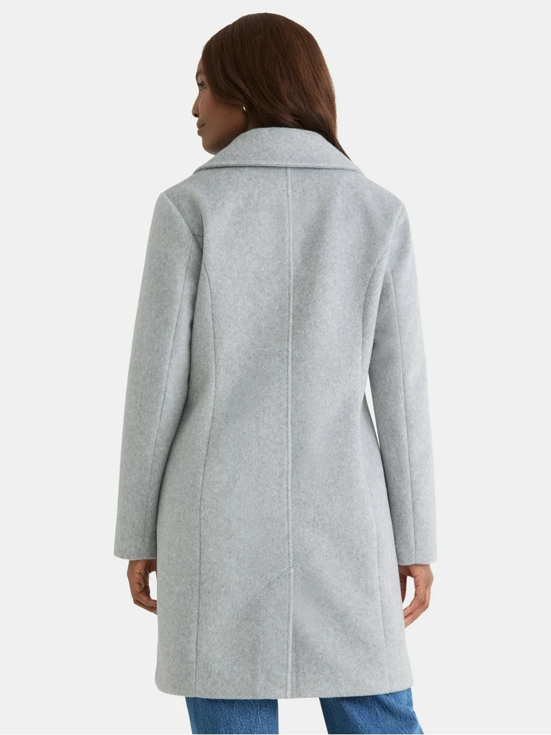 Time and Tru Women's and Women's Plus Faux Wool Boyfriend Coat, Sizes XS-2X | Walmart (US)