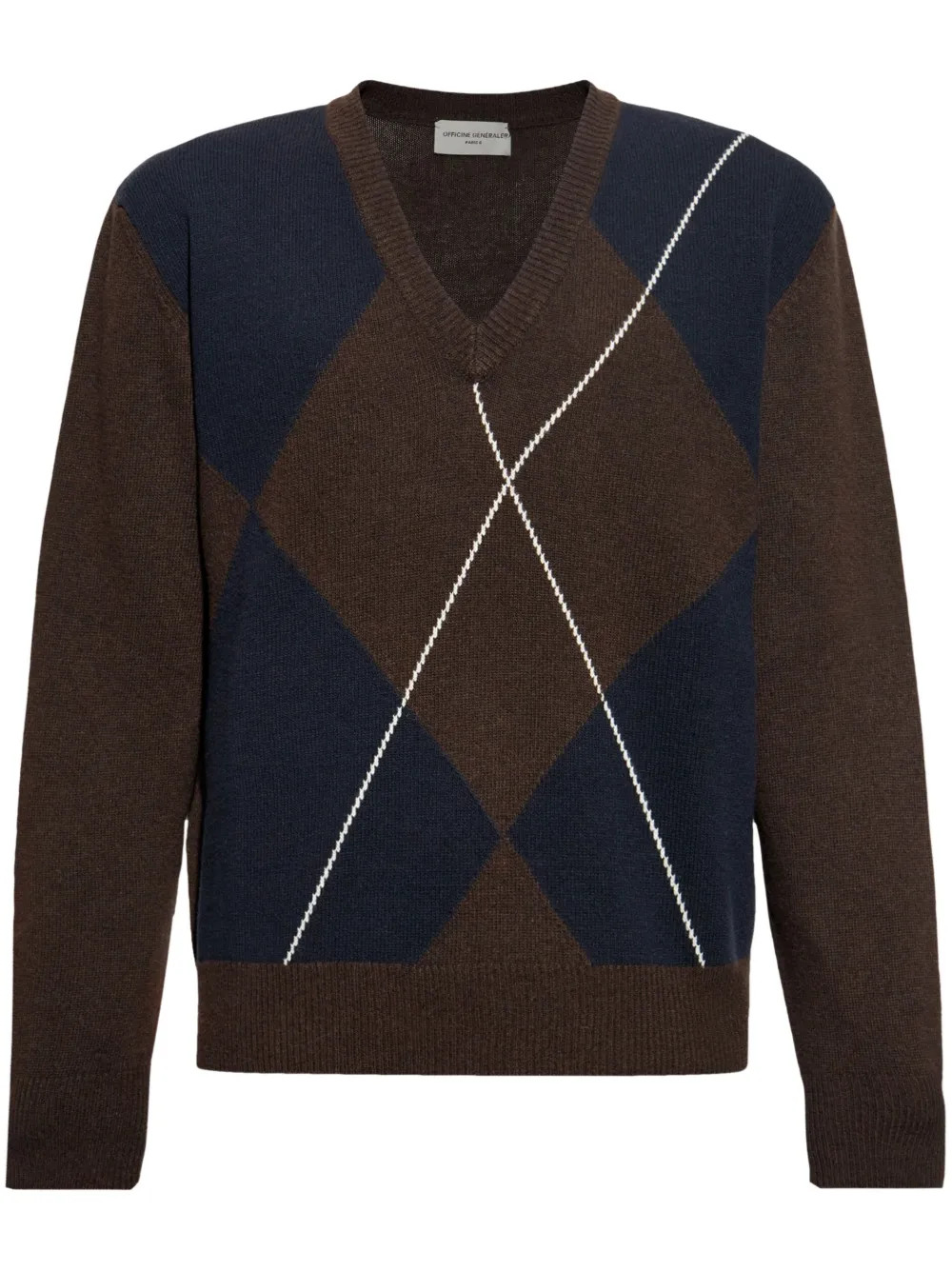 Officine Generale argyle-pattern Jumper  | Brown | FARFETCH UK | Farfetch Global