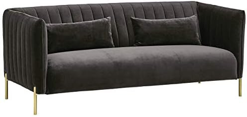 Amazon Brand – Rivet Frederick Mid-Century Channel Tufted Velvet Sofa Couch, 77.5"W, Grey | Amazon (US)