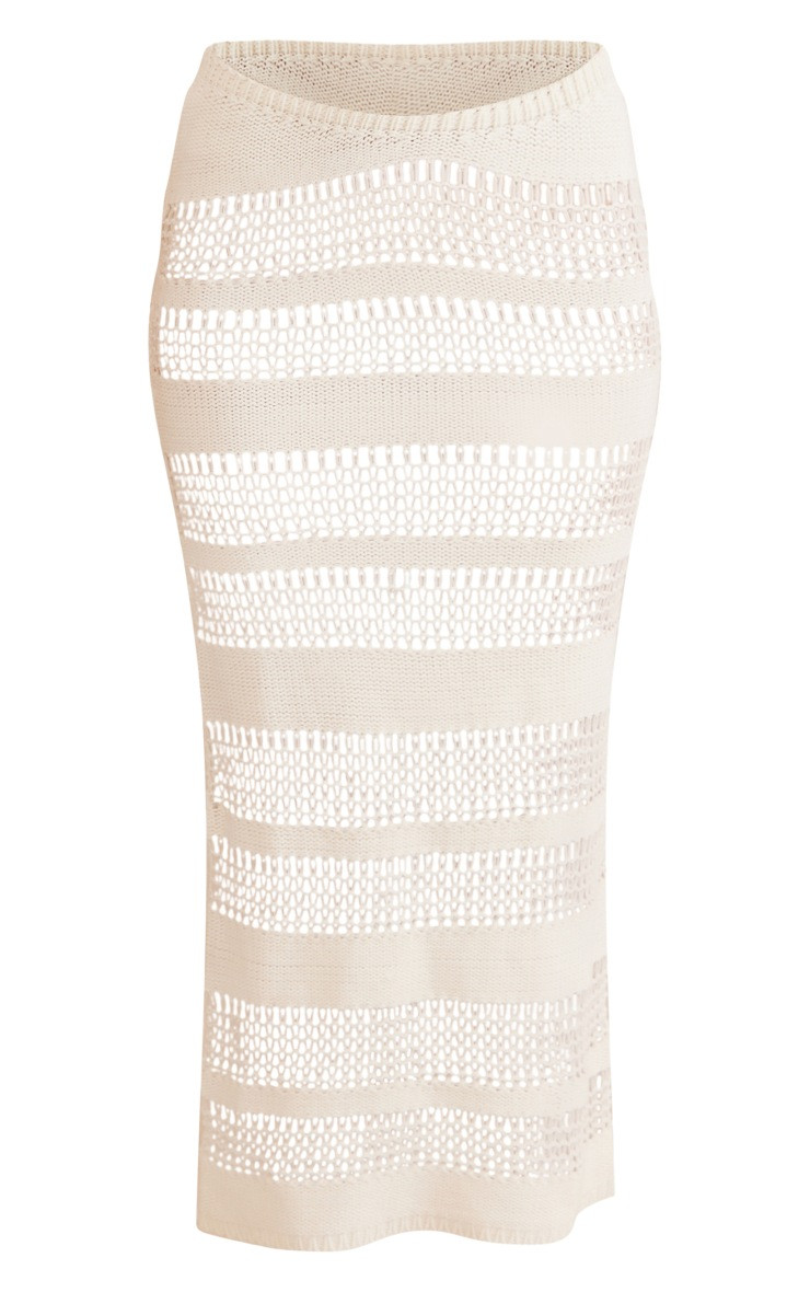 Cream Contrast Open Crochet Knit V Front Maxi Skirt | PrettyLittleThing UK