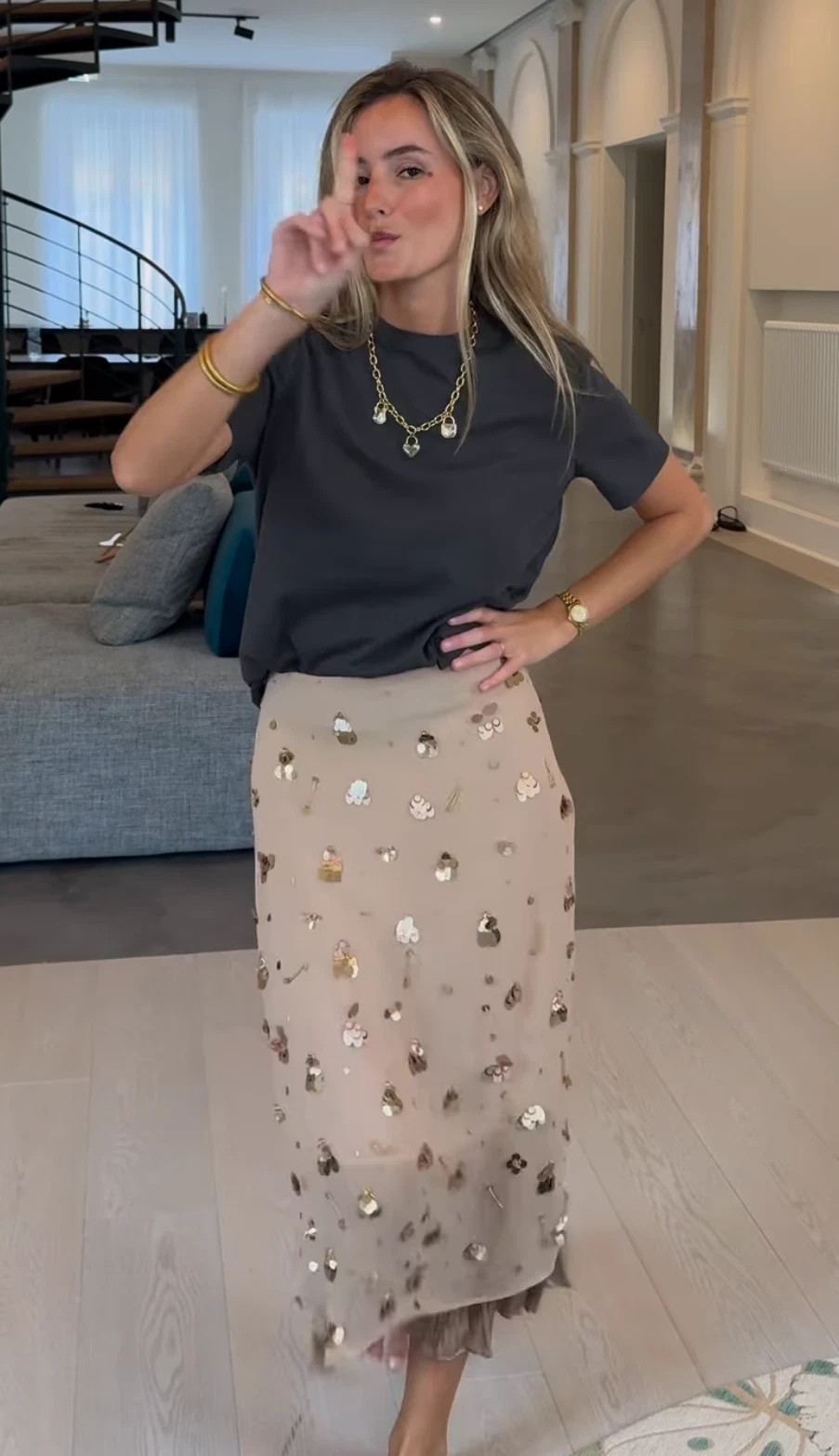 Zara ZW Collection Beaded Sequined Midi Skirt Beige Sand XS S M L 6895/078 New | eBay US