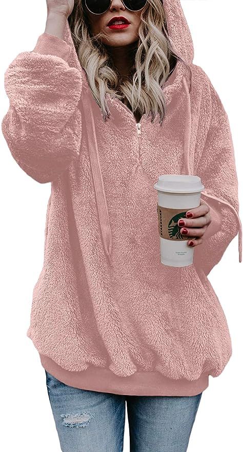 COCOLEGGINGS Women's Sherpa Pullover Fuzzy Fleece Sweatshirt Oversized Hoodies | Amazon (US)