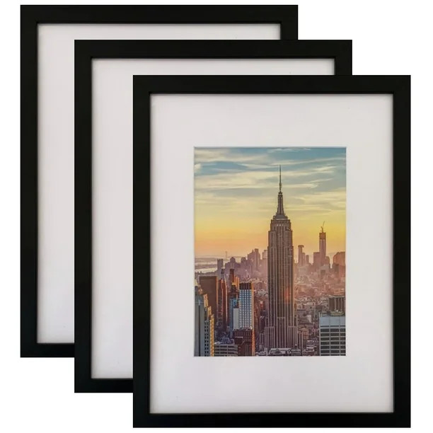 Modern Black Matted Picture Frame, White Mat, 1 inch Border - Set of 3 | Walmart (US)