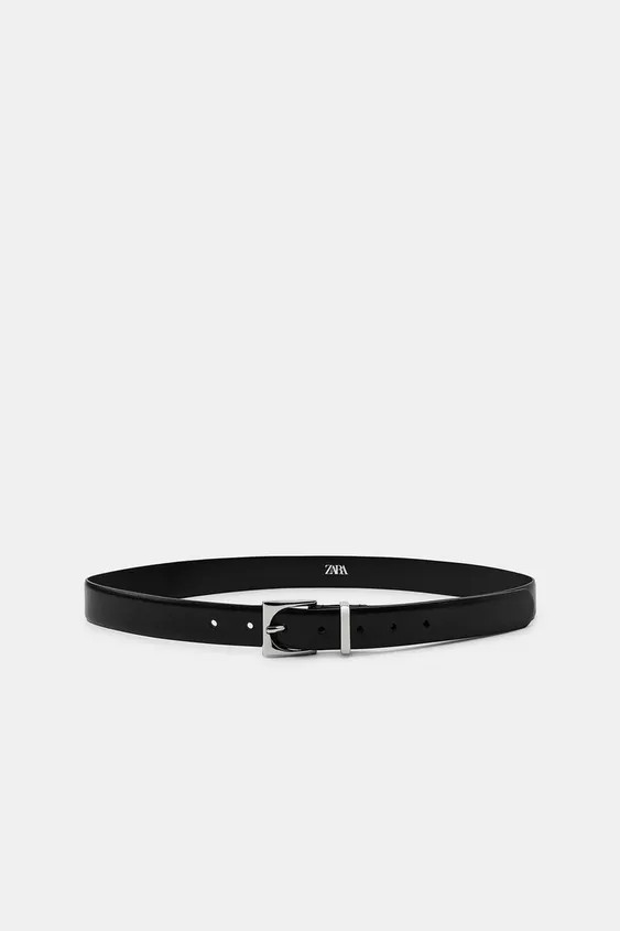 100% LEATHER BELT WITH GEOMETRIC BUCKLE | Zara US
