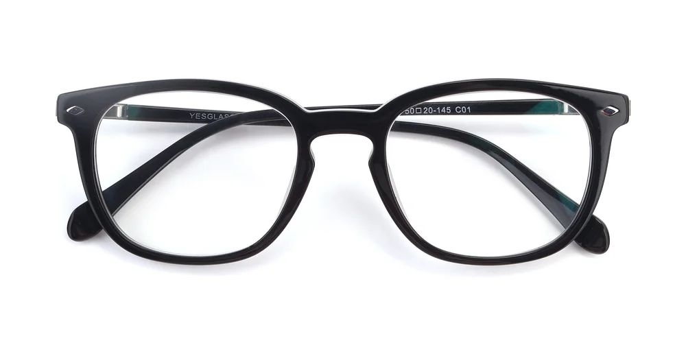 Black Geek-Chic Keyhole Bridge Acetate Square Eyeglasses | Yesglasses