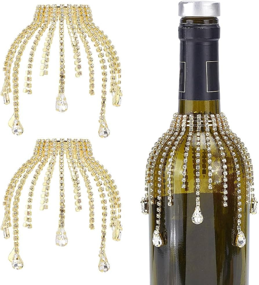OLYCRAFT 2Pcs Wine Bottle Rhinestone Tassel 4.7 Inch Veil Champagne Bottles Rhinestone Tassel Gol... | Amazon (US)