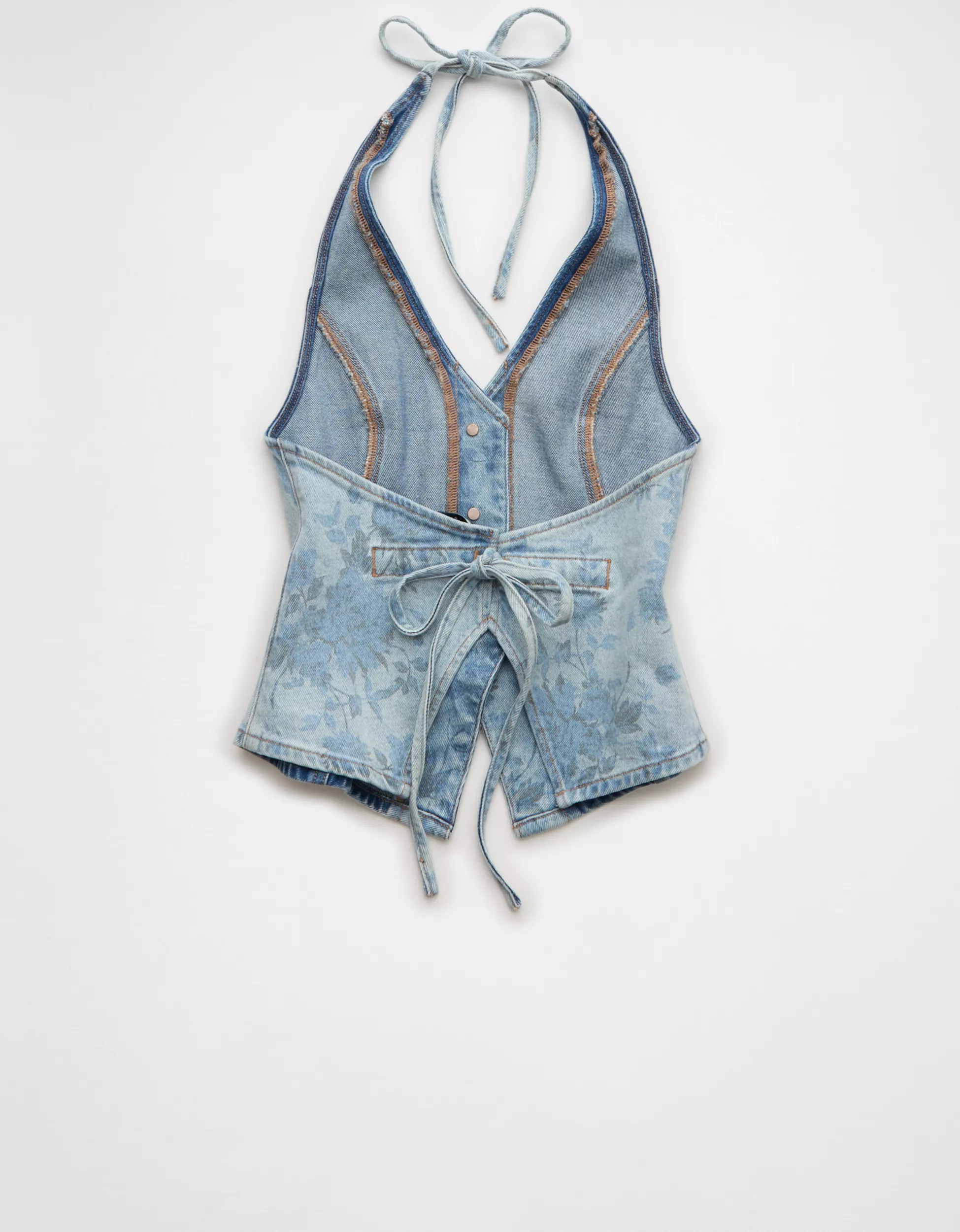 AE Floral Print Denim Tie-Back Vest | American Eagle Outfitters (US & CA)
