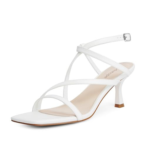 Modatope Womens White Heels Open Toe Strappy Kitten Heels Sandals Ankle Strap Sandals for Women Size 7.5 | Amazon (US)