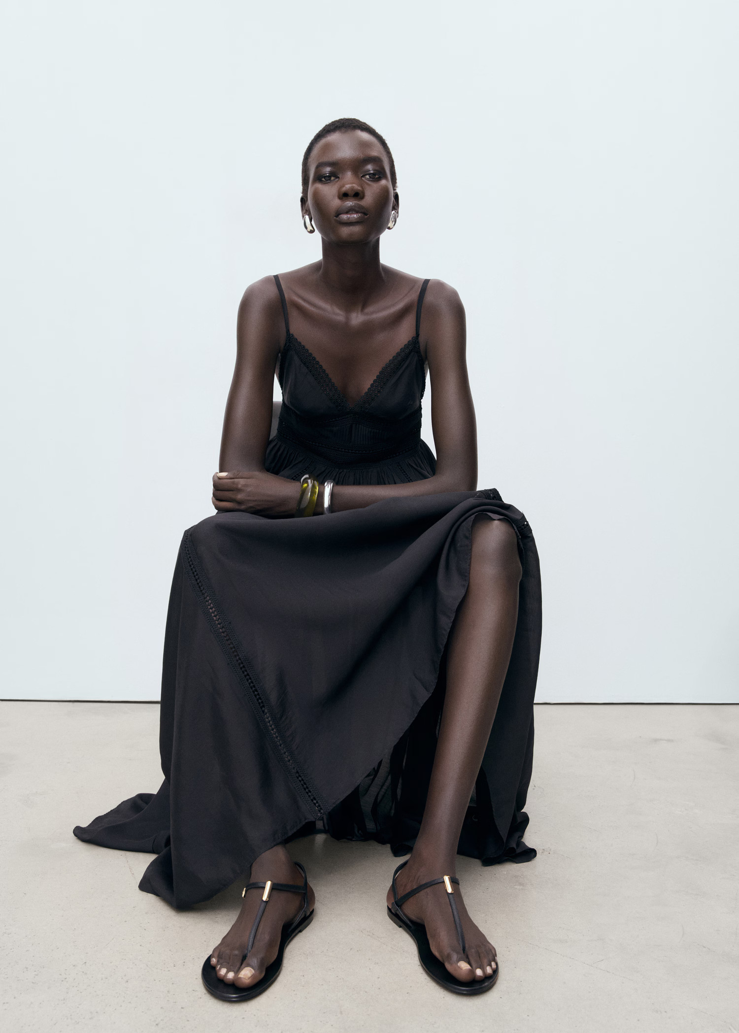 Long dress with lace details - Women | MANGO United Kingdom | MANGO (UK)