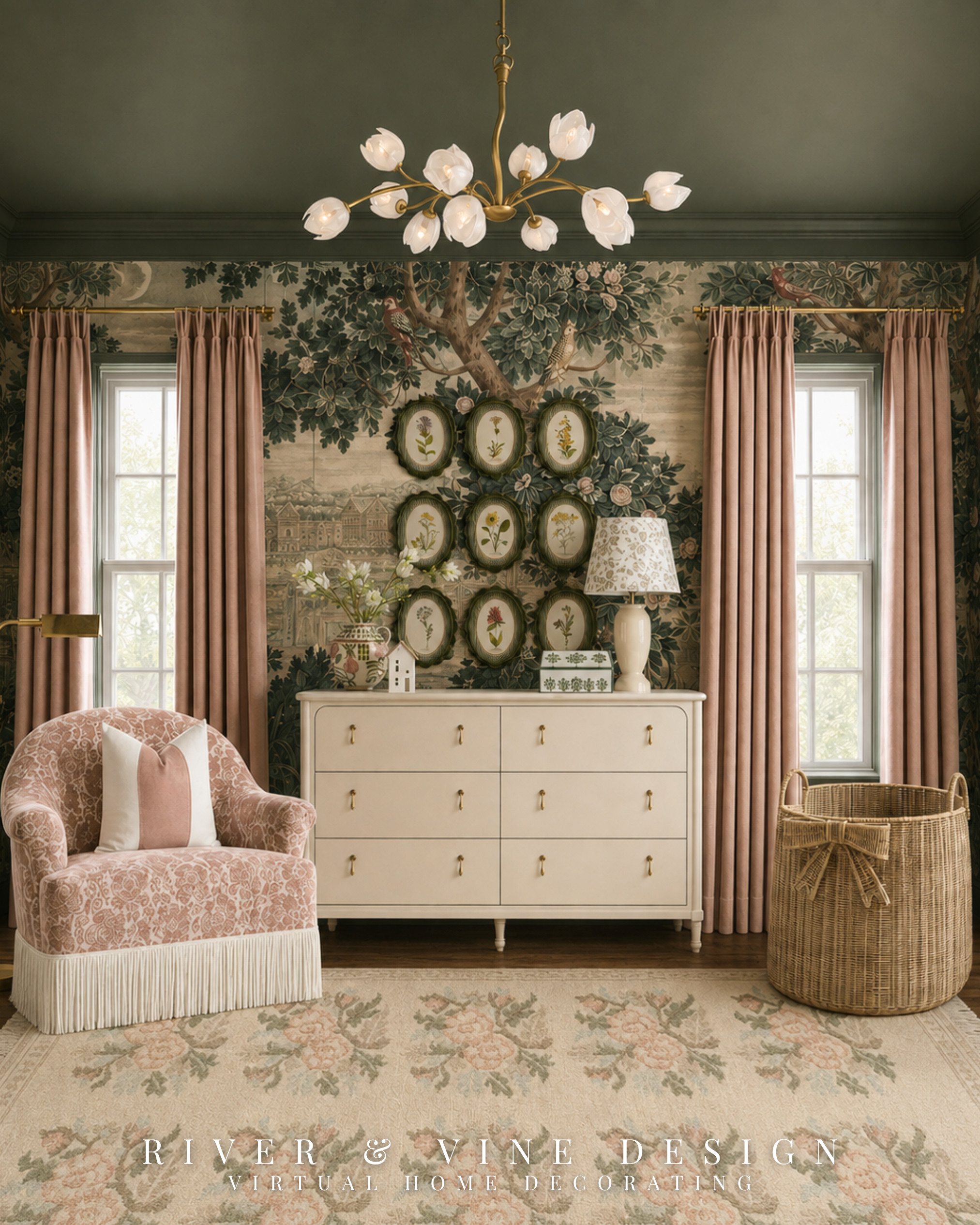 A shared bedroom feels much more special when each child has a space that feels like her own.

The matching fabric canopies turn each bed into a cozy little retreat while preserving the room’s symmetry. Gingham bedding and floral pillows bring in soft pattern, but the olive quilts keep all that blush from feeling overly sweet. That grounding green also connects the beds to the nightstand, trim, and scenic wallpaper, making the entire combination feel considered and cohesive.

Save this shared-bedroom formula for later. The beds, bedding, canopies, stools, lighting, and finishing pieces are all included below.

shared girls bedroom ideas, traditional twin bedroom, fabric bed canopy, gingham girls bedding, olive green quilt, spindle twin beds, English country kids room, floral bedroom decor

I may receive a commission from purchases made through my links. 

 #LTKHome