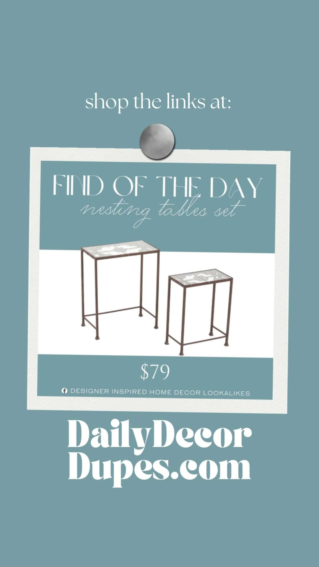 Find of the Day 2pc Gunnison Iron And Glass Nesting Tables Set. Sleek Nesting Tables Set. Contemporary Iron and Glass Tables. Elegant Nesting Tables. Minimalist Nesting Tables. Chic Nesting Tables. Contemporary Iron and Glass Tables. Stylish Nesting Tables.    

Home more affordable option find copy cat similar look for less budget friendly affordable cheap cheaper beautiful pretty. Clearance sale coupon code discount code promo code luxury lookalike look a like Inspo inspiration inspired by idea ideas Love like these? I share multiple every day in my FB group.
#findoftheday #nestingtables #ironandglassfurniture #livingroomfurniture #modernfurniture #furniturefinds #homedecorinspo 

 #LTKFindsUnder100