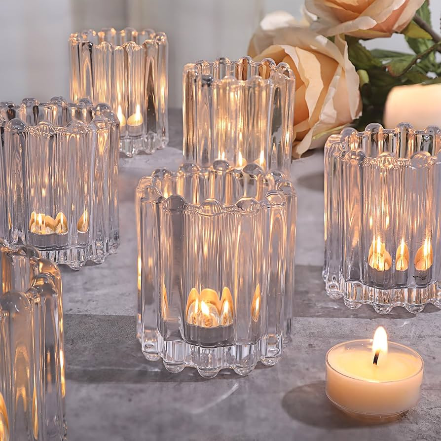 Glass Clear Votive Candle Holder, Ribbed Votive Candle Holders Set of 6, Tealight Candle Holder f... | Amazon (US)