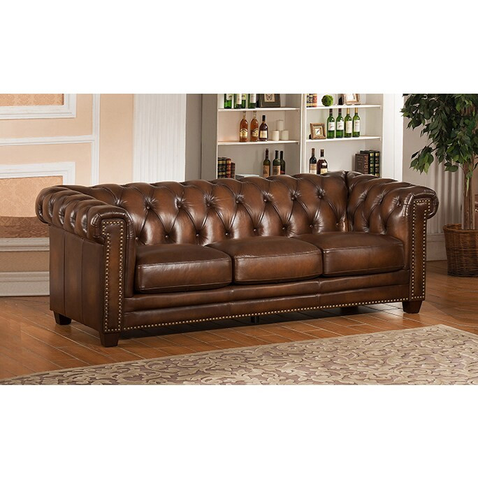 Hickory Brown Genuine Hand-Rubbed Leather Chesterfield Sofa (Hickory-S) | Bed Bath & Beyond