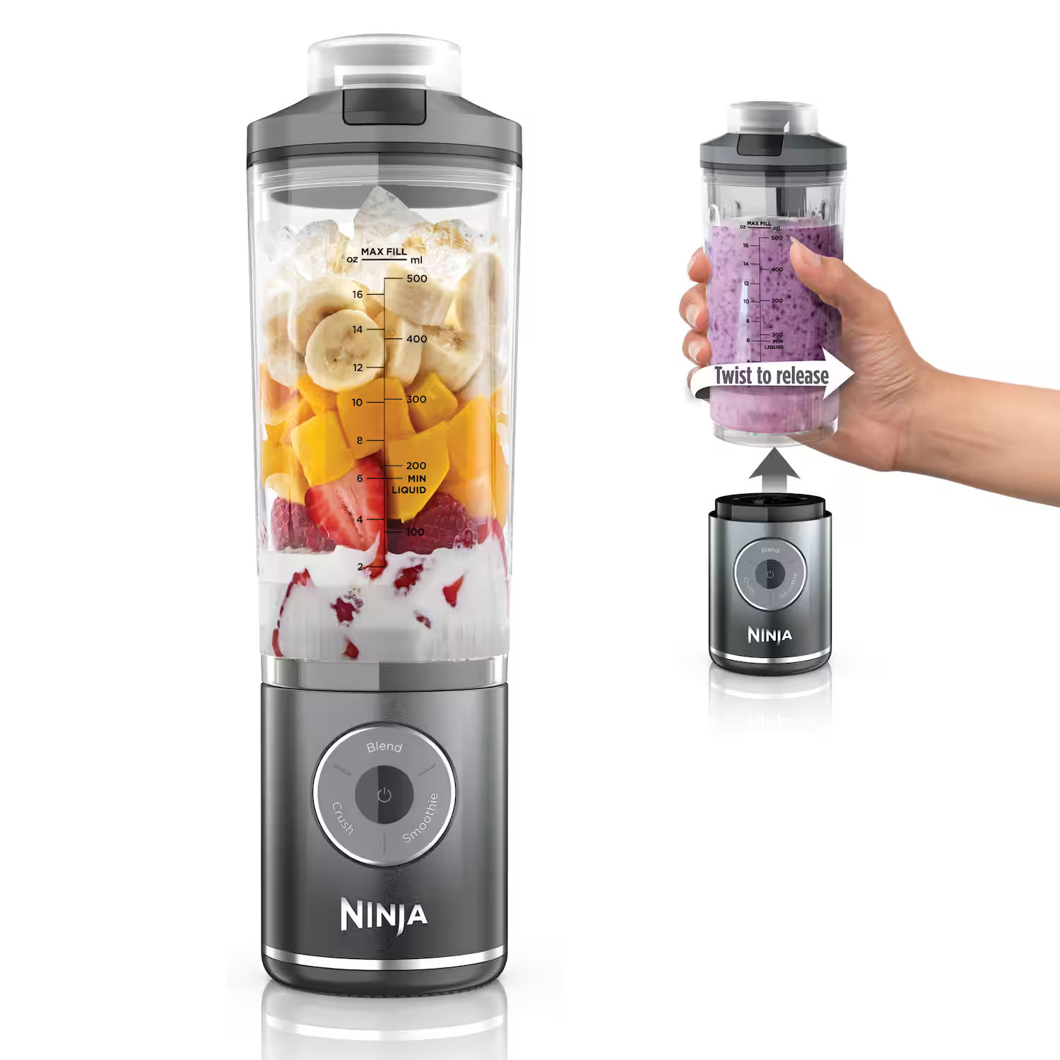 Ninja - Blast Max Portable Blender with 22oz Twist & Go Vessel - Cool Gray | Best Buy U.S.