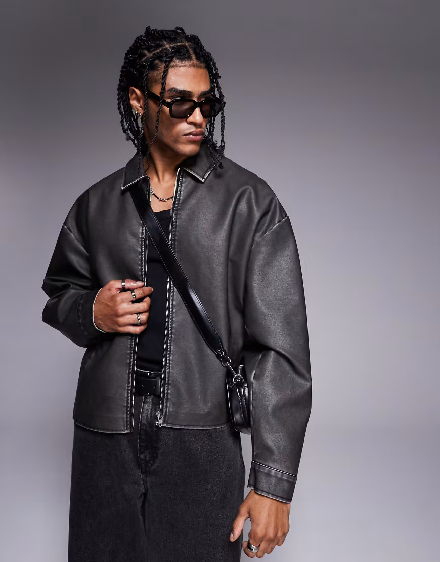 ASOS DESIGN faux leather jacket in black wash | ASOS (Global)