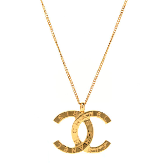 Metal CC Paris Button Necklace Gold | FASHIONPHILE (US)
