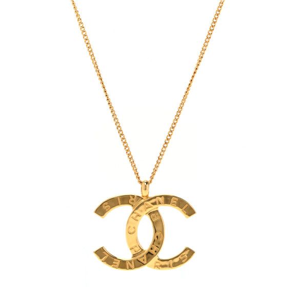 Metal CC Paris Button Necklace Gold | FASHIONPHILE (US)