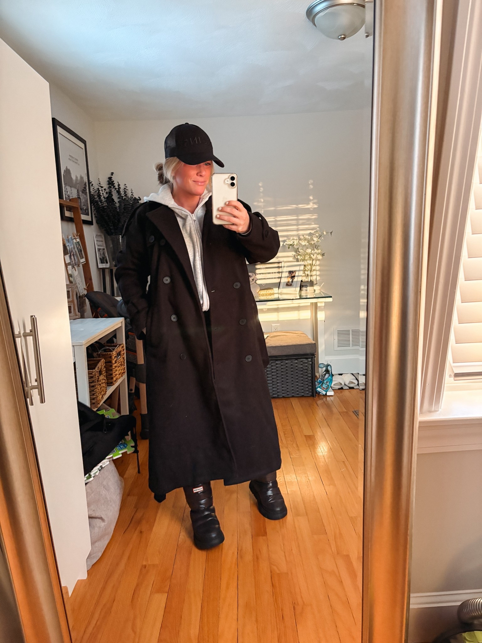 Stylish affordable wool trench with belt! 
Long but not super oversized
Hunter snow boots 
Gray zip up hoodie 

#LTKSaleAlert #LTKSeasonal #LTKPetite