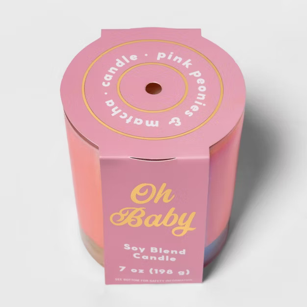 7oz Iridescent Glass Jar 'Oh Baby' Pink Peonies and Matcha Candle - Opalhouse™ | Target
