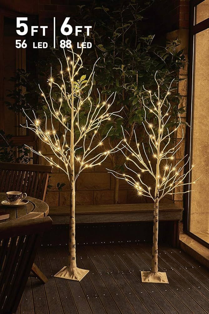 EAMBRITE 5FT 6FT White Birch Tree Set Christmas Tree Decorations, Lighted Artificial Twig Trees O... | Amazon (US)