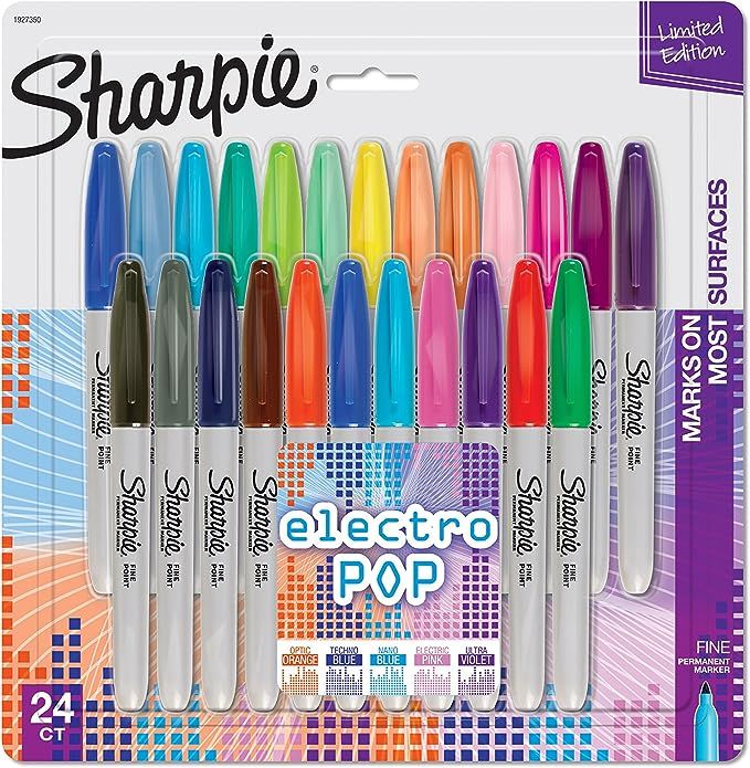 Sharpie 1927350 Electro Pop Permanent Markers, Fine Point, Assorted Colors, 24 Count | Amazon (US)