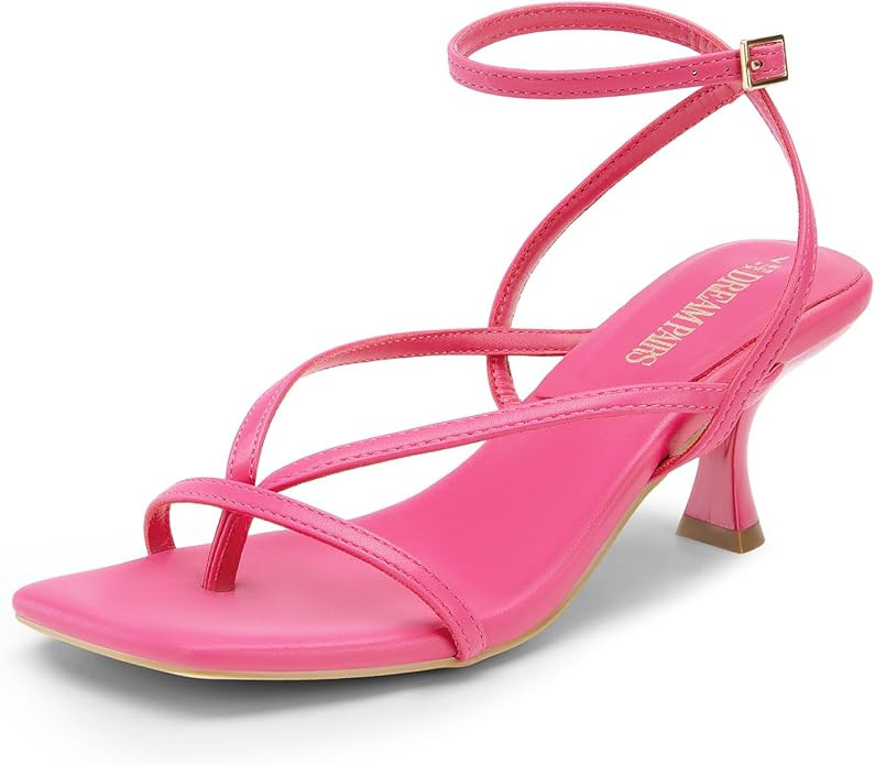 DREAM PAIRS Women's kitten Low Strappy Lace Up Heels Open Square Toe Thong Ankle Strap Heels Sexy... | Amazon (US)