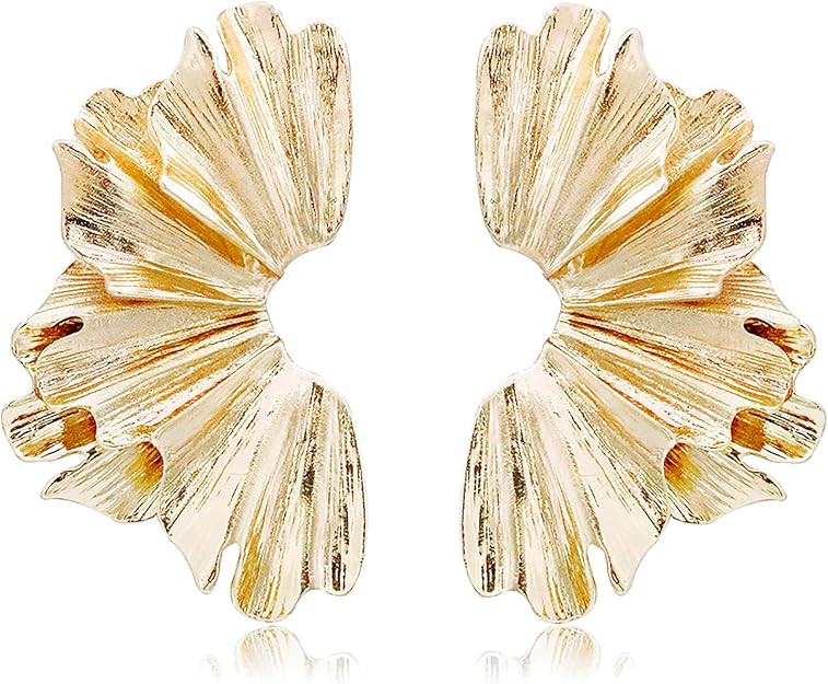 Gold Statement Earrings for Women Large Geometric Dangle Earrings Bohemian Ginkgo Leaf Heart Flow... | Amazon (US)