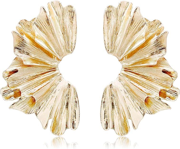 Gold Statement Earrings for Women Large Geometric Dangle Earrings Bohemian Ginkgo Leaf Heart Flow... | Amazon (US)