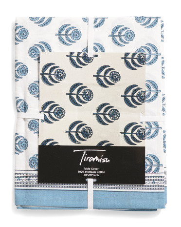 60x90 Cotton Hand Blocked Printed Tablecloth | TJ Maxx