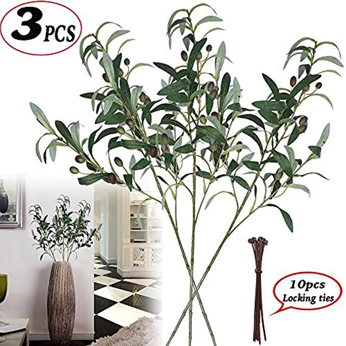 Antspirit 28-Inch Artificial Olive Branches Plants Stems Fake Plants Green Leaves Fruits Branch Leav | Amazon (US)