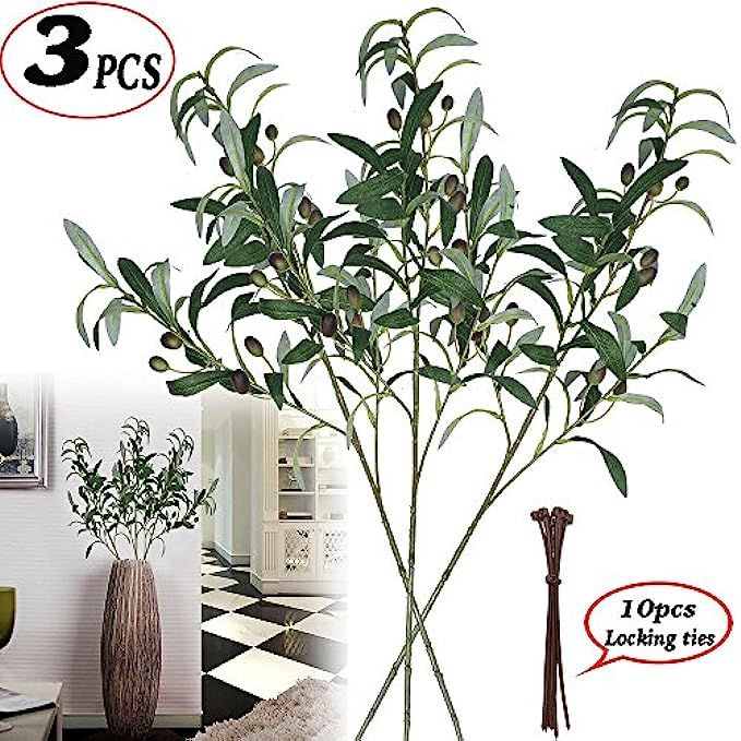Antspirit 28-Inch Artificial Olive Branches Plants Stems Fake Plants Green Leaves Fruits Branch Leav | Amazon (US)