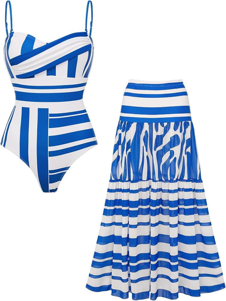 Women's Adjustable Shoulder Straps Bathing Suits Sling Water Ripple Printed One Piece Swimsuit an... | Amazon (US)