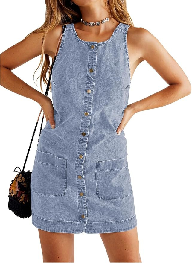 Yousify Womens Casual Sleeveless Denim Overalls Dresses Button Down Summer Jean Mini Dress 2025 T... | Amazon (US)