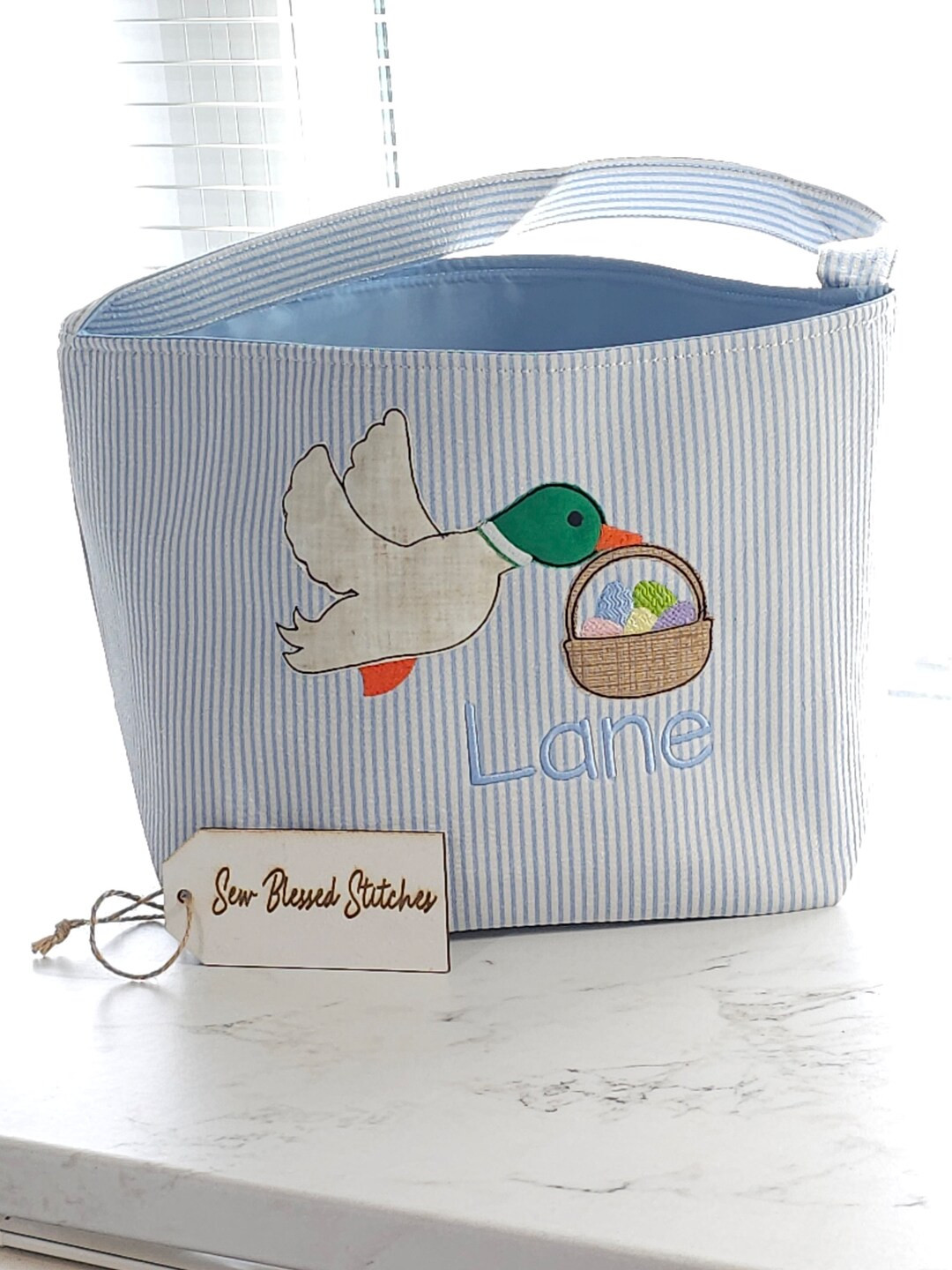 Seersucker Easter bucket, duck applique Easter bucket, boy blue seersucker Easter bucket, | Etsy (US)